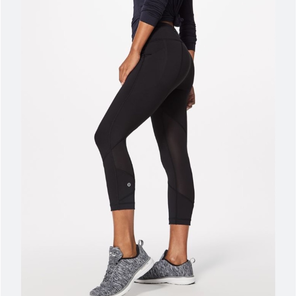 Lululemon | Black Pace Rival Crop 22” Running Tights Cropped Mesh Leggings